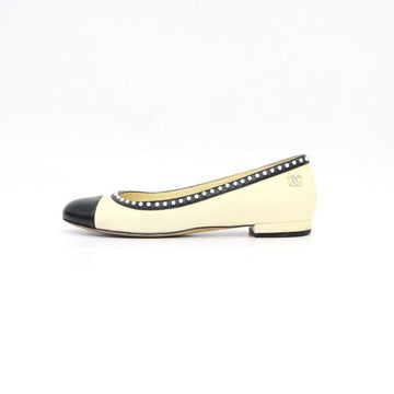 CHANEL G31436 Gelb Schwarz Zwei-Ton Perle Flachschuhe Damen aa57727 152317119