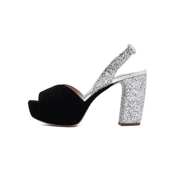 MIU MIU 5XP833 ブラックスエードグリッタープラットフォームヒールサンダルシューズ aa58038 152317173