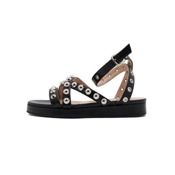 MULBERRY SA4620 ブラックレザースタッズストラップ女性サンダル aa58039 152317252
