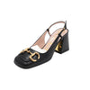GUCCI ブラックレザー ホースビット ミドルヒール スリングバックパンプス レディースシューズ aa55135 152317301 [P]
