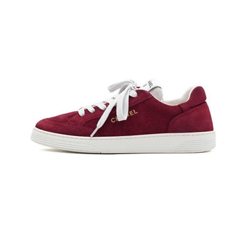 CHANEL Burgundy Canvas Gold CC Logo Lettering Men's Sneakers G45085 152317311