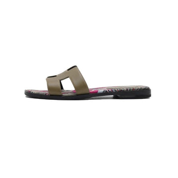 Hermes H201137Z Green ORAN Fabric Women's Sandals Slippers aa57795 152317316