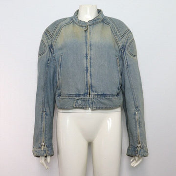 SYSTEM Washed Crop Women's Denim Jacket with Blue Stitch Panel A59558 152317351