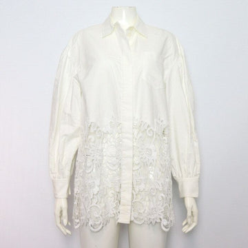 Burberry White Cotton Embroidered Detail Women's Shirt Jacket 8014037 152317568