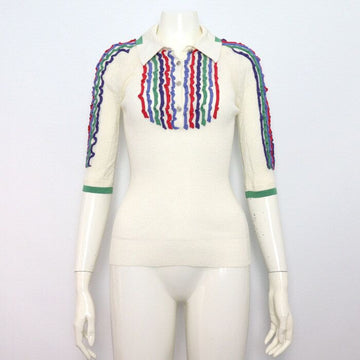 CHANEL P53263 ココ ホワイト フリル マルチ カラー レディース 半袖 ニット 57549 152317614