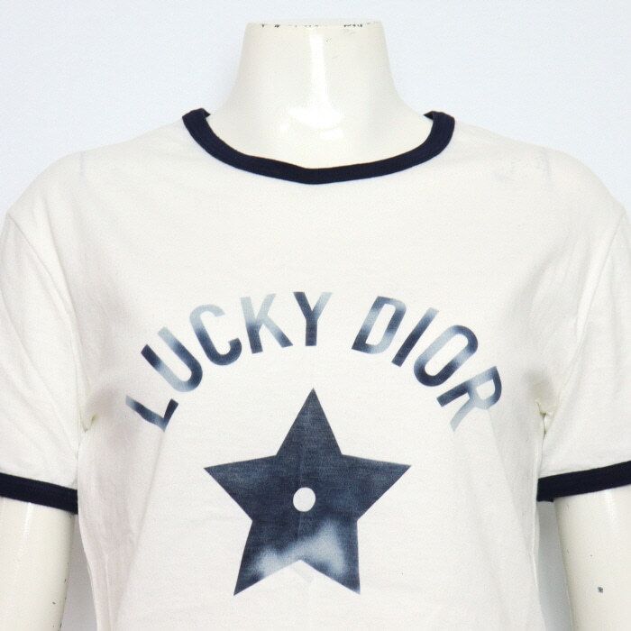 美品◇Christian Dior クリスチャンディオール 253T40A4403 コットン リネン LUCKY DIOR 半袖Ｔシャツ ホワイト M イタリア製 正規品 レディース Christian Dior - 美品◇Christian Dior クリスチャンディオール