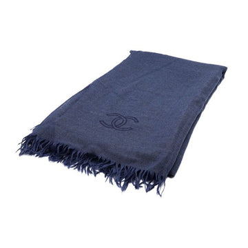 CHANEL Cashmere-Seidenschal mit CC-Stickerei in Blau aa60436 152317634