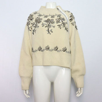 SACAI Beige Wollstrickjacke mit schräzem Reißverschluss und Dekor 152317643