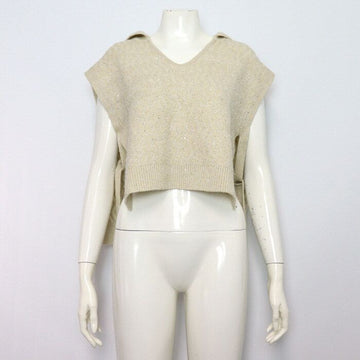 LANVIN COLLECTION Ivory Pailletten Glitzer Weste Schal Damen ärmelloses Strick aa59129 152317764