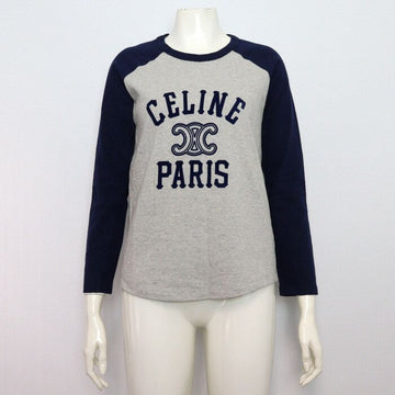 CELINE グレー ネイビー コットン ロングスリーブ レディース Tシャツ aa60433 152317776