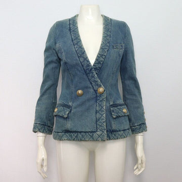 BALMAIN ウィメンズデニムジャケット 100% コットン ブルーウォッシュ aa57705 152317791