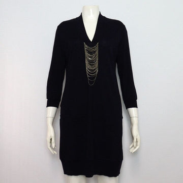 BRUNELLO CUCINELLI Dunkelblaues Strickkleid mit goldenen Akzenten aa58624 152317863