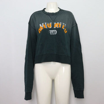 MIU MIU Grüne Baumwolle Garment Dyed Logo Vintage Cropped Sweatshirt Damen T-Shirt 888 152317886