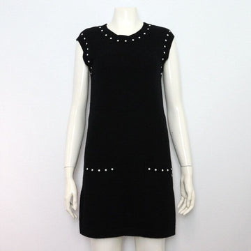 CHANEL Kleid aus schwarzer Baumwolle mit Kaschmir und Perlenverzierung P53704 152317896