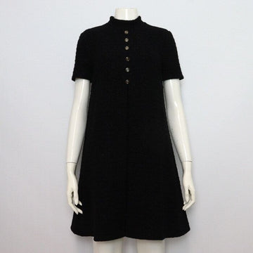 Gucci Black Tweed Short Sleeve Dress with GG Logo Button 643341 152317942