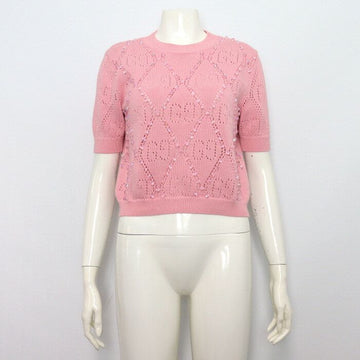 GUCCI 691710 Pink Perlen Kristall Kurzarm Damen Strick T-Shirt aa57625 152317960