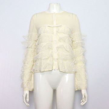GIAMBATTISTA VALLI Hochkragen-Kardigan mit Rüsche und Schleife in Ivory Weiß GBV91FRKN002IV 152317966
