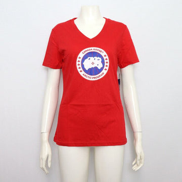 CANADA GOOSE 6114L レッド ロゴ Vネック レディース 半袖 Tシャツ 6114L 152318008