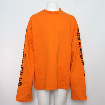 VETEMENTS オレンジ コットン アーム プリンティング ロゴ オーバーサイズ 長袖 メンズ Tシャツ 59070 152318047