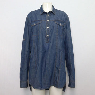 Balmain Cotton Denim Half Button Long Sleeve Women's Shirt Jacket A59379 152318186