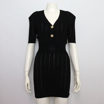 BALMAIN ブラックウール混合のゴールドボタンVネックジッパー女性ドレスワンピース aa54481 152318216