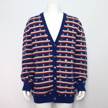 CELINE Blau gestreifter Stickerei Stern Lockere Herren Strickjacke 2A18K731M 152318279