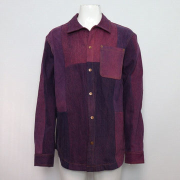 MARINE SERRE Truckerjacke aus Denim in Burgunderrot mit weißem Streifen aa59742 152317457