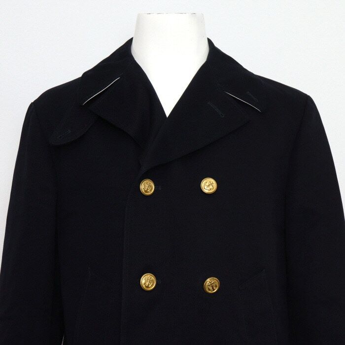 Thom Browne Black Cotton Gold Button Men's Peacoat Jacket aa56405