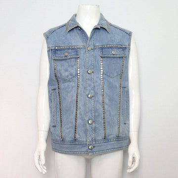 Just Cavalli Silver Studded Two Pocket Denim Vest for Men aa58563 152318399
