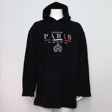 Balenciaga Black Cotton Paris Embroidered Logo Oversized Fleece Hoodie T-Shirt 594576 152318417