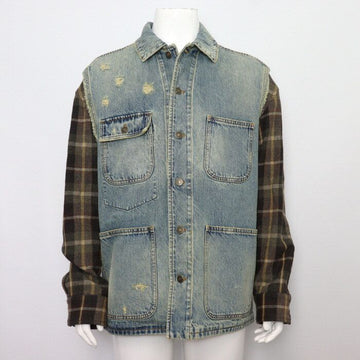 GUCCI チェックスリーブバックロゴレタリング男性デニムジャケット 713245 152318556