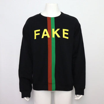 GUCCI ブラック ウェブ ストライプ FAKE NOT プリント メンズ トレーナー 635847 152318774