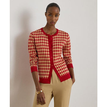 LAUREN RALPH LAUREN Houndstooth Jacquard Crewneck Cardigan Größe L 157314073