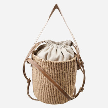 CHLOE Klein Raphia Bucket Bag Blush Beige 152533816