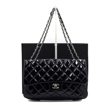 CHANEL Dark Navy Patent Classic Accordion One Flap Shoulder Bag with Silver Chain A94024 152555081