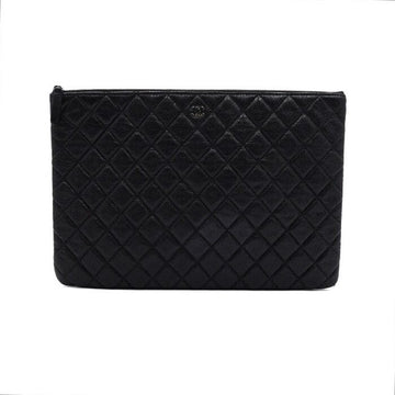 CHANEL Klassische große Clutch aus schwarzem Kaviar mit silbernem CC A82552 152555255