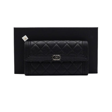 CHANEL Lange Klappe Damen Geldbörse in schwarzem Kaviar A80286 152560773