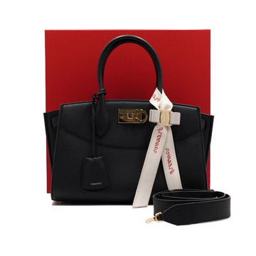 SALVATORE FERRAGAMO 21 A112 ブラック ソフト 新型 スチュディオ ボックスバッグ ミディアム トートバッグ 兼 ショルダーバッグ aa61224 152865320