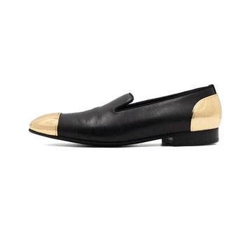 LOUIS LEEMAN Black Leather Gold Metal Cap Toe Men Loafers Shoes aa61282 153099710