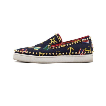 CHRISTIAN LOUBOUTIN ネイビー キャンバス プリンティング スタッズ メンズ スリッポン スニーカー aa61294 153099711