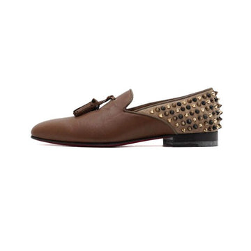 CHRISTIAN LOUBOUTIN ブラウンレザータッセル装飾スタッズメンズローファーシューズ aa61285 153099712