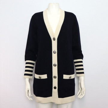 CHANEL Cashmere Navy Stripe Pocket Women's Cardigan P55380 153207110