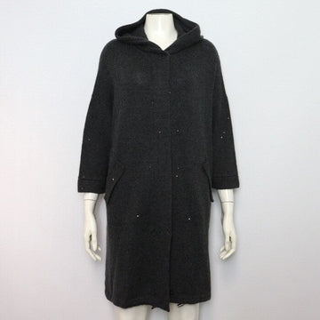 Brunello Cucinelli Gray Cashmere Silk Blend Sequin Hooded Zip-Up Jacket Women aa61354 153207150