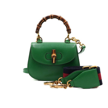 GUCCI 1947 グリーン レザー バンブー トップハンドル ミニ トートバッグ 153264848
