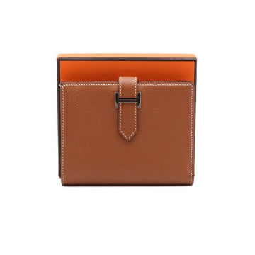 Hermes Gold Compact Wallet with Silver Hardware 153264890