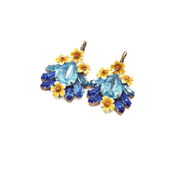 DOLCE & GABBANA ブルークリスタルエナメルフラワーデコレーション女性用イヤリング aa61492 153264902