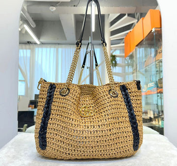 GUCCI ラフィアチェーンショルダーバッグ トリム ベージュ 574432 148576426