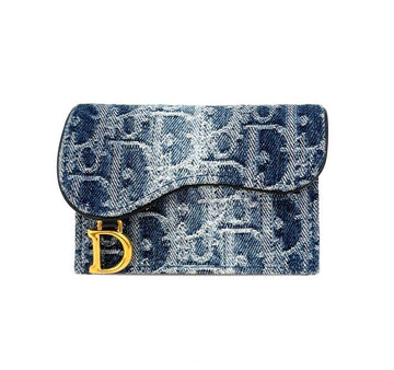 Dior Oblique Saddle Bloom Card Wallet Blue Denim Jacquard G0OQMHSN 153392647