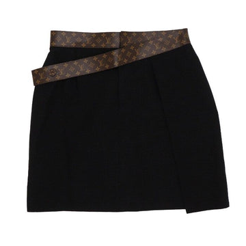 Louis Vuitton Black Linen Monogram Belt Detail Women's Skirt AA60335 153453156