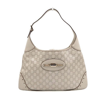 Gucci Hobo Shoulder Bag with GG Logo in White Sima Leather 145781 153485260